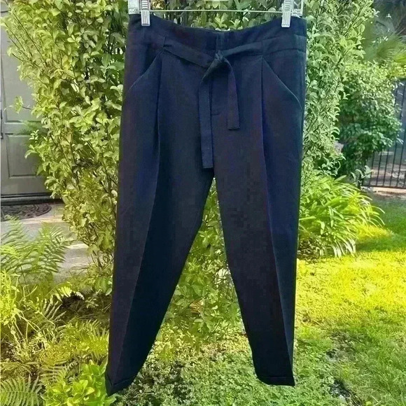 Vince- Wool Blend Black Cropped Pant With Belt Size 4 EUC! - Picture 1 of 5